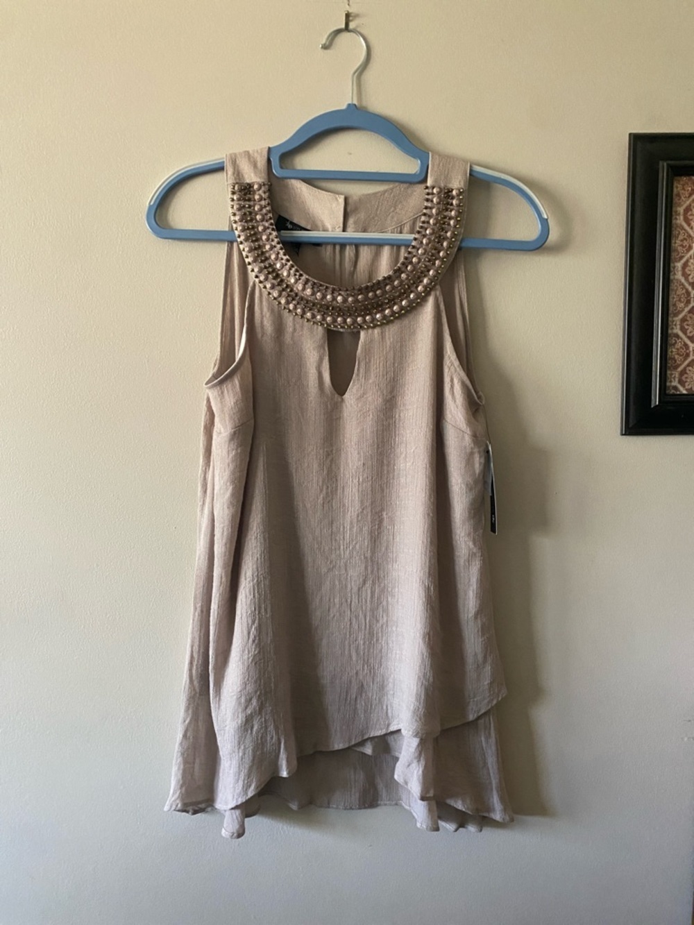 AB Studio Taupe Beaded Collar Sleeveless Top 🆕